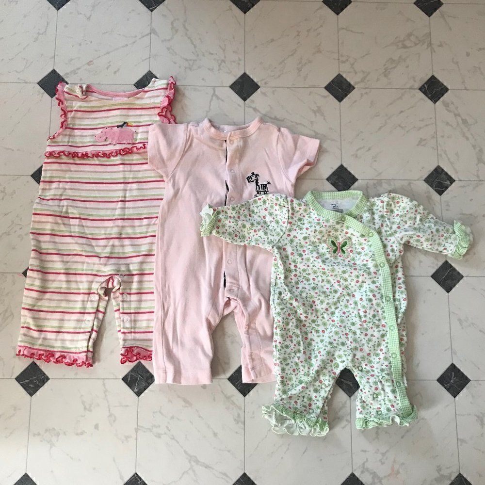 3 Assorted 0-3 Mo/Nwbn Snap Onesies